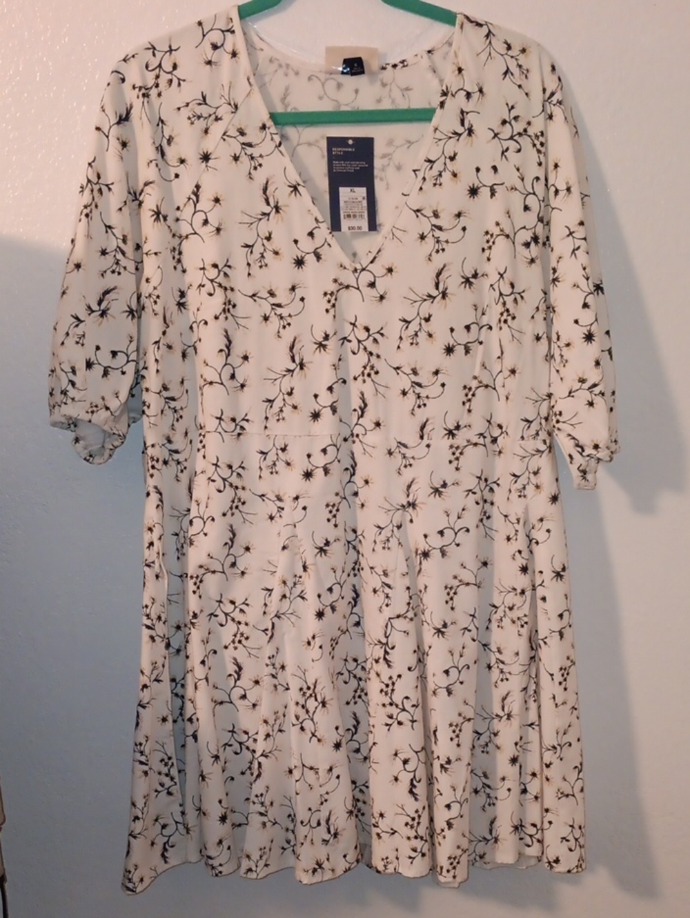 Universal Thread White Dress with Black Floral Print